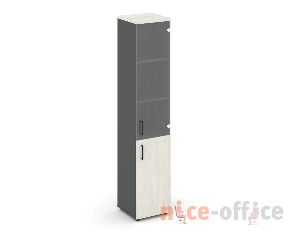 Шкаф высокий узкий комби прозр. стекло правый 400x400x1982 Стайл Проджект / Style Project