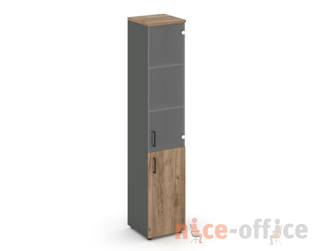 Шкаф высокий узкий комби прозр. стекло правый 400x400x1982 Стайл Проджект / Style Project